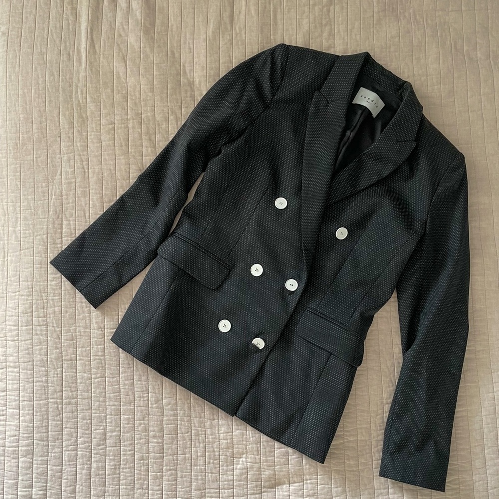 Sandro black/white polka dot blazer